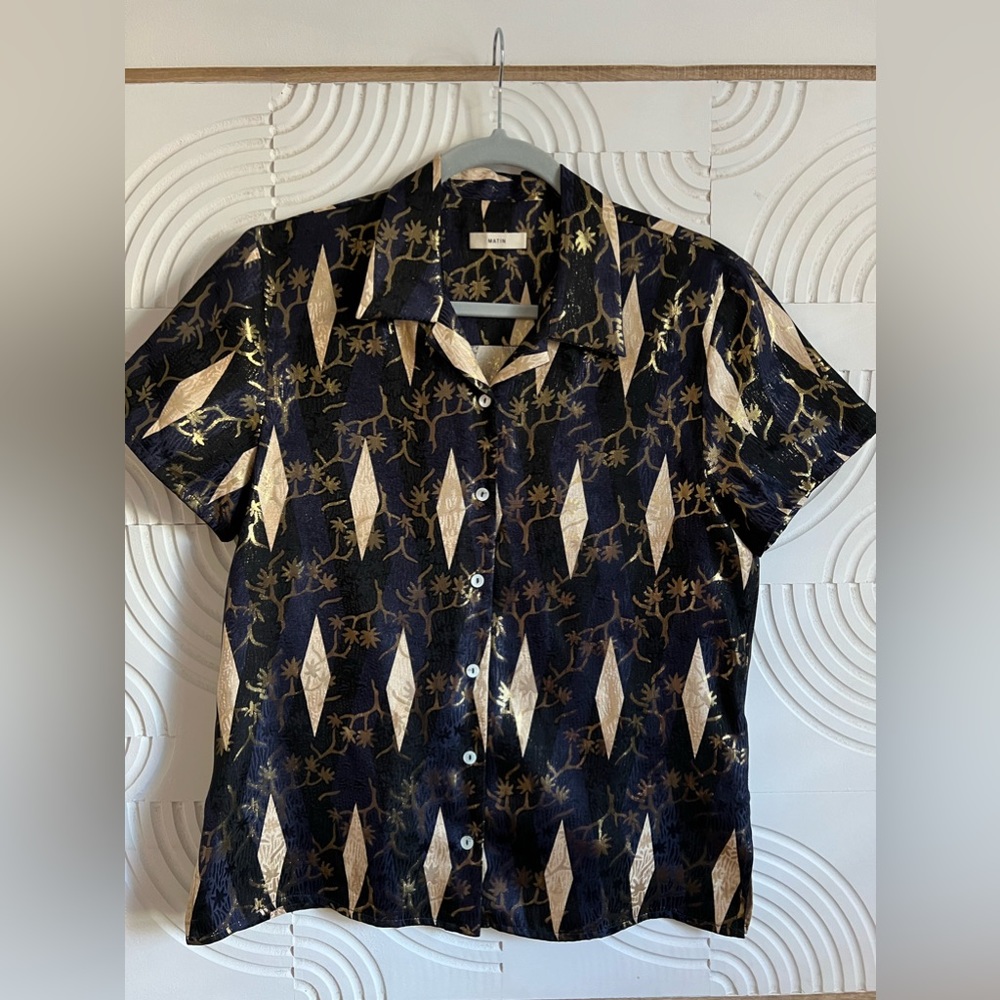 MATIN STUDIO Silk & Metallic Women’s Button Up Blouse | Size 8